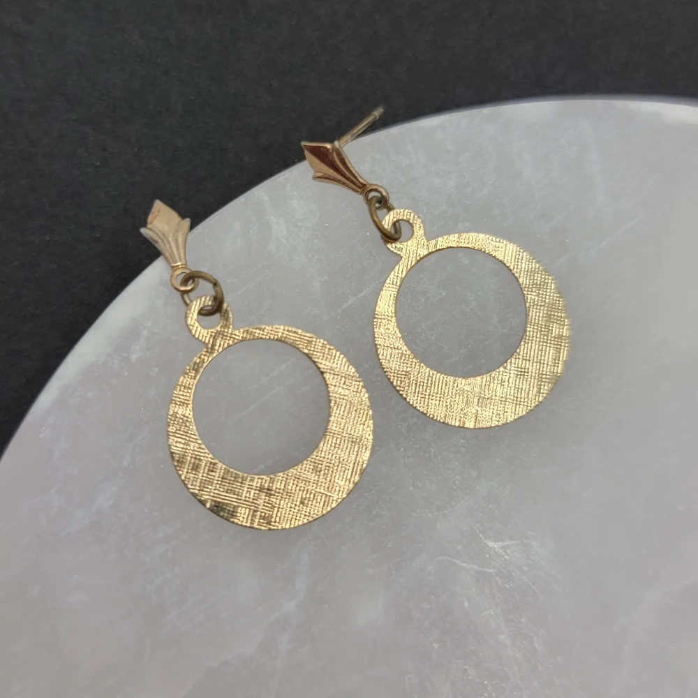 Gold Dangle Hoop Earrings Vintage Lightweight Thin Disc